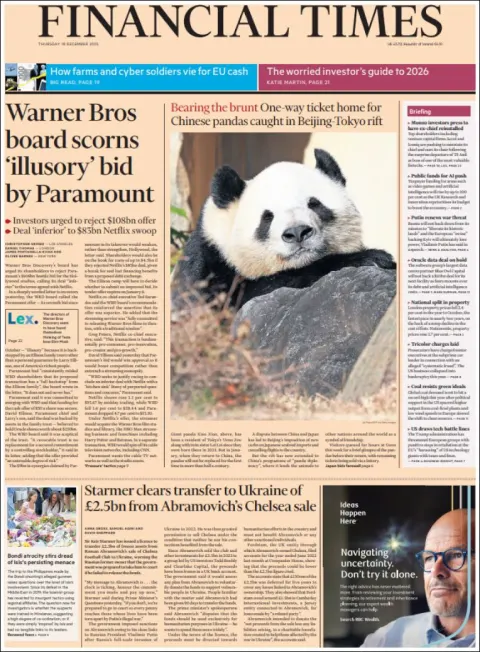 Portada de Financial Times del jueves, 18 de diciembre de 2025