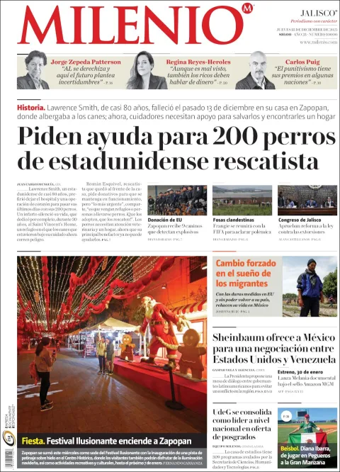 Portada de Milenio Jalisco del jueves, 18 de diciembre de 2025
