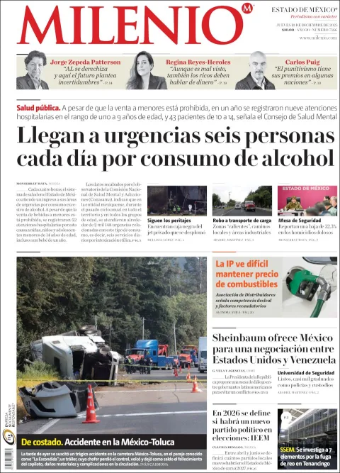Portada de Milenio Edo de Mexico del jueves, 18 de diciembre de 2025