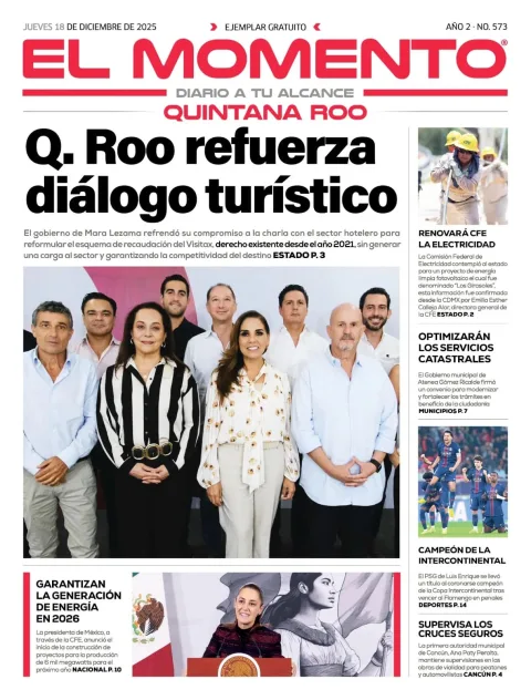 Portada de El Momento Quintana Roo del jueves, 18 de diciembre de 2025