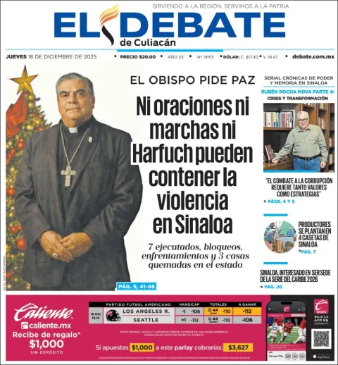 Portada de El Debate de Culiacan del jueves, 18 de diciembre de 2025