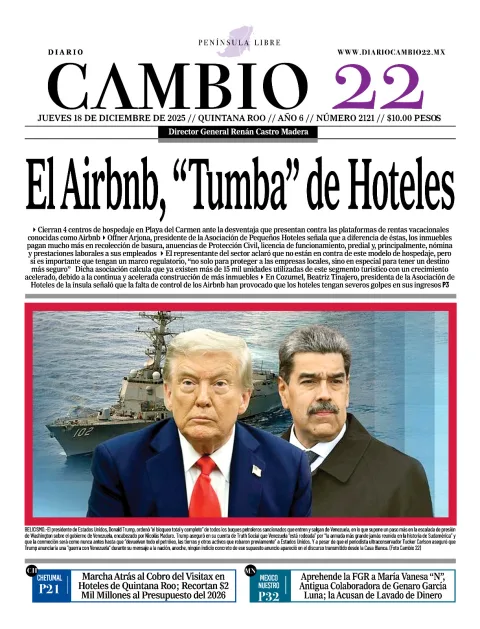Portada de Diario Cambio 22 (contraportada) del jueves, 18 de diciembre de 2025