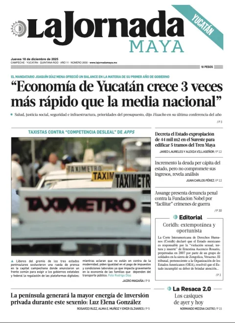 Portada de La Jornada Maya Yucatán del jueves, 18 de diciembre de 2025