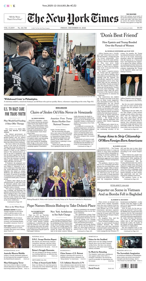 Portada de The New York Times (national) del viernes, 19 de diciembre de 2025