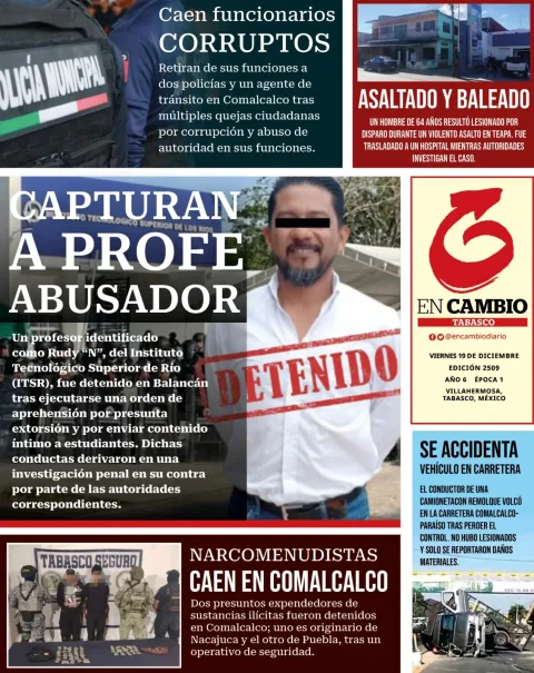 Portada de En Cambio - Tabasco (contraportada) del viernes, 19 de diciembre de 2025
