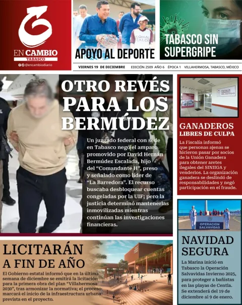 Portada de En Cambio - Tabasco (portada) del viernes, 19 de diciembre de 2025