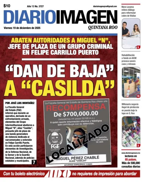 Portada de Diario Imagen Quintana Roo del viernes, 19 de diciembre de 2025