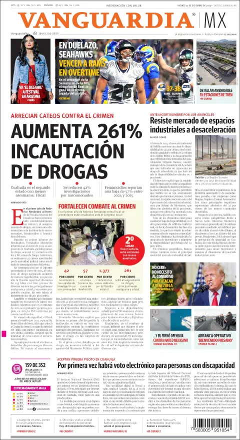 Portada de Vanguardia del viernes, 19 de diciembre de 2025