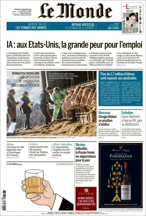 Portada de Le Monde del viernes, 19 de diciembre de 2025