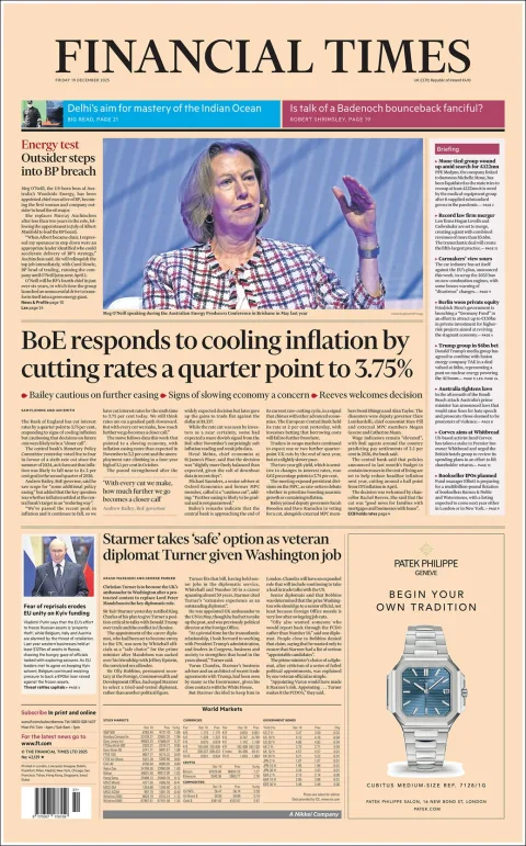 Portada de Financial Times del viernes, 19 de diciembre de 2025