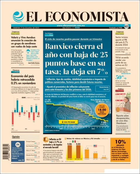 Portada de El Economista del viernes, 19 de diciembre de 2025