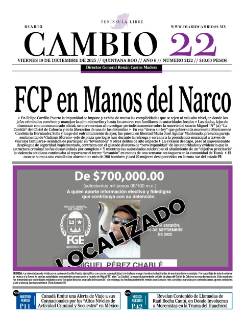 Portada de Diario Cambio 22 (portada) del viernes, 19 de diciembre de 2025
