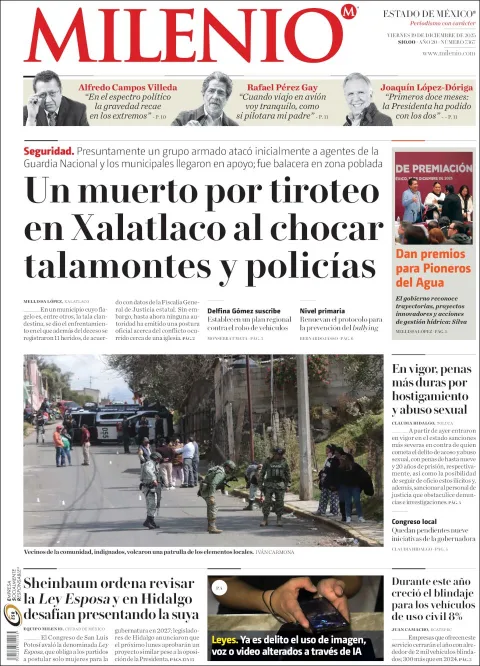 Portada de Milenio Edo de Mexico del viernes, 19 de diciembre de 2025