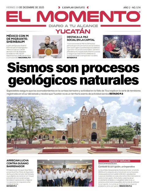 Portada de El Momento Yucatan del viernes, 19 de diciembre de 2025