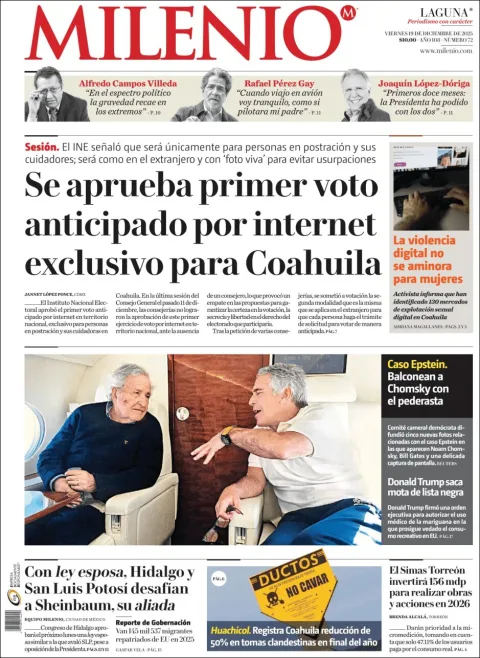 Portada de Milenio Laguna del viernes, 19 de diciembre de 2025