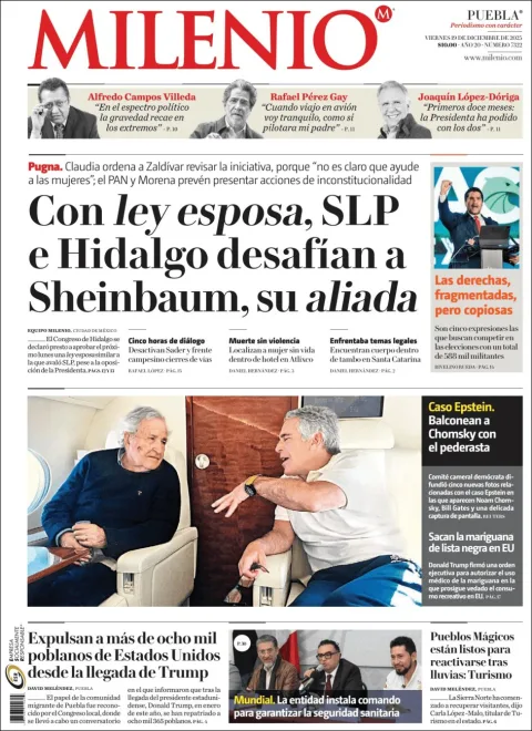 Portada de Milenio Puebla del viernes, 19 de diciembre de 2025