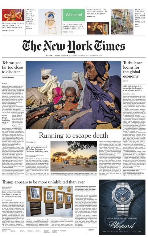 Portada de The New York Times (international) del sábado, 20 de diciembre de 2025