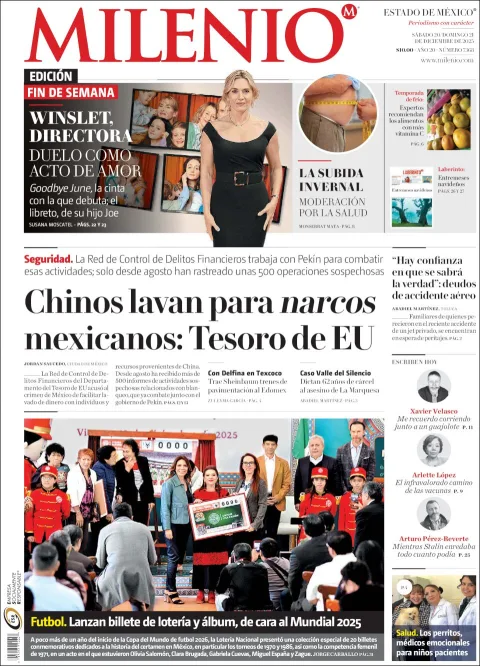 Portada de Milenio Edo de Mexico del sábado, 20 de diciembre de 2025