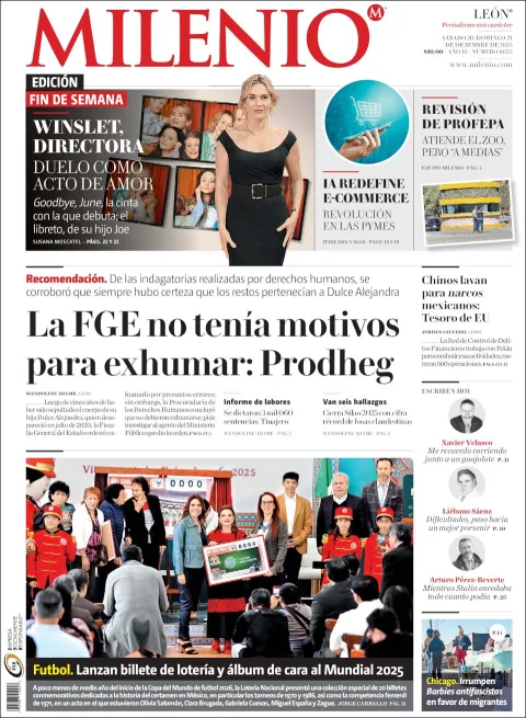 Portada de Milenio Leon del sábado, 20 de diciembre de 2025