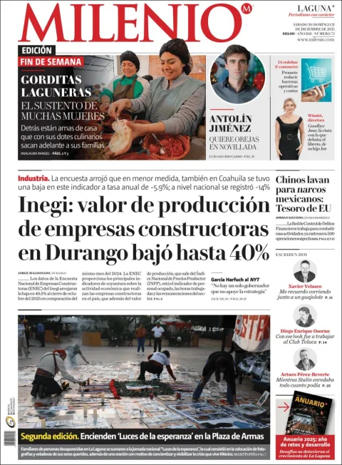 Portada de Milenio Laguna del sábado, 20 de diciembre de 2025