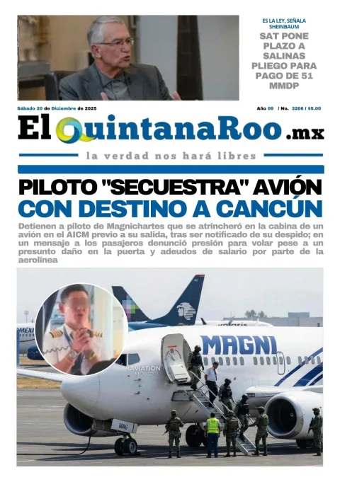 Portada de El Quintana Roo (portada) del sábado, 20 de diciembre de 2025