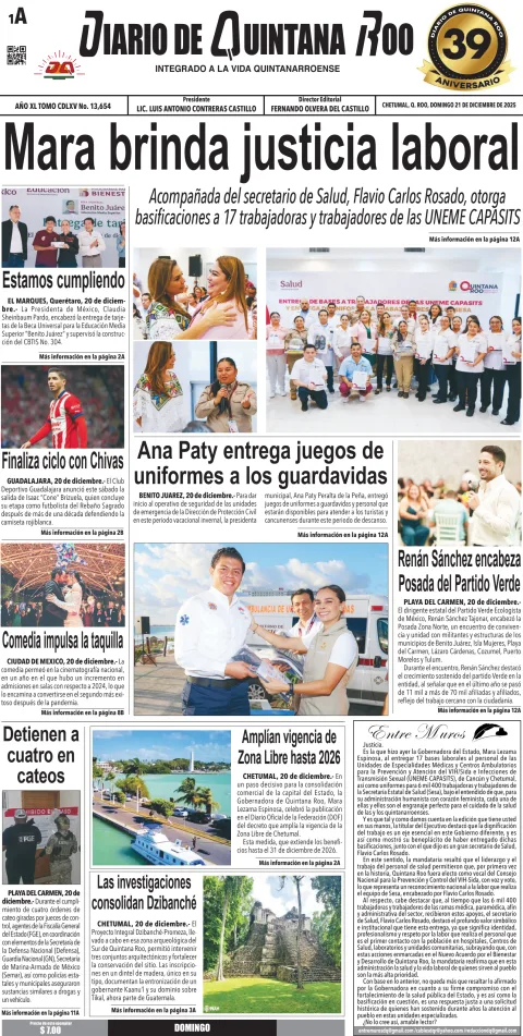 Portada de Diario de Quintana Roo (portada)