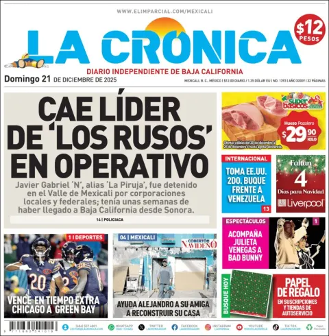 Portada de La Cronica del domingo, 21 de diciembre de 2025