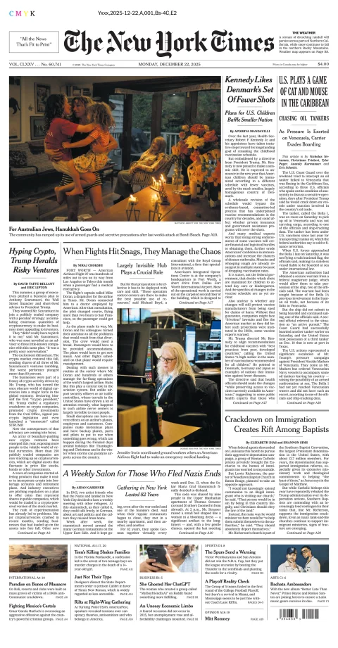 Portada de The New York Times (national) del lunes, 22 de diciembre de 2025