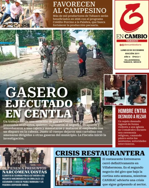 Portada de En Cambio - Tabasco (contraportada) del lunes, 22 de diciembre de 2025