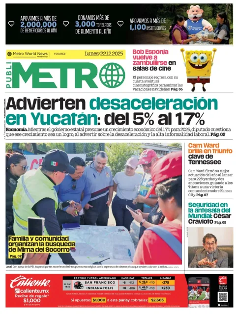 Portada de Publimetro Merida del lunes, 22 de diciembre de 2025