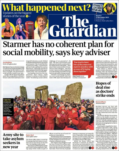 Portada de The Guardian (reino Unido) del lunes, 22 de diciembre de 2025
