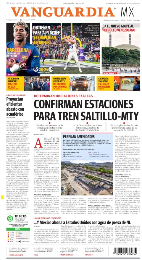 Portada de Vanguardia del lunes, 22 de diciembre de 2025