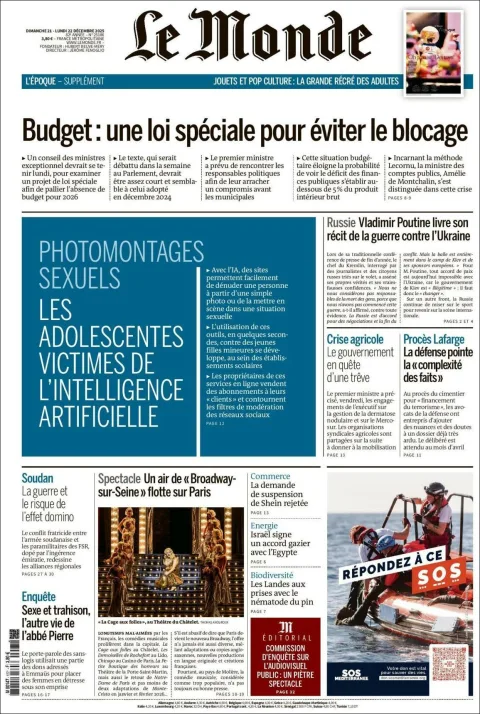 Portada de Le Monde del lunes, 22 de diciembre de 2025
