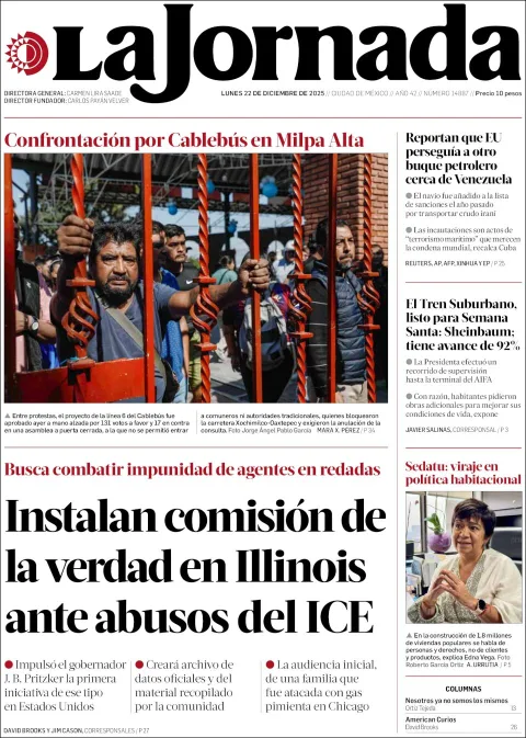 Portada de La Jornada del lunes, 22 de diciembre de 2025