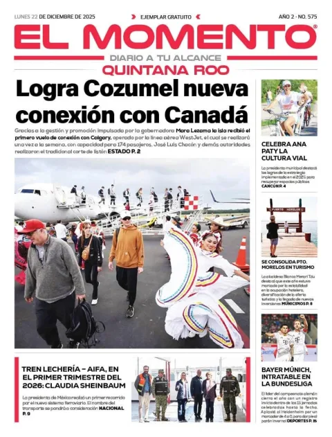 Portada de El Momento Quintana Roo del lunes, 22 de diciembre de 2025