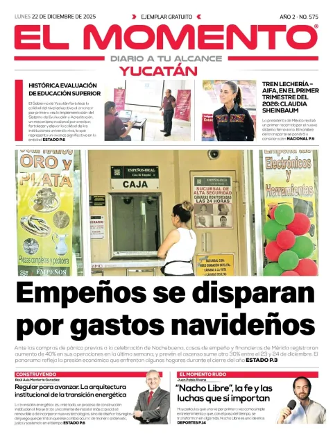 Portada de El Momento Yucatan del lunes, 22 de diciembre de 2025