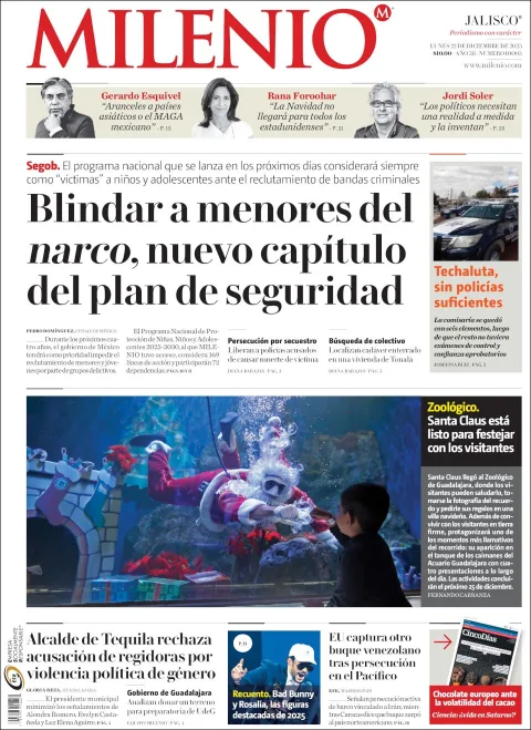 Portada de Milenio Jalisco del lunes, 22 de diciembre de 2025