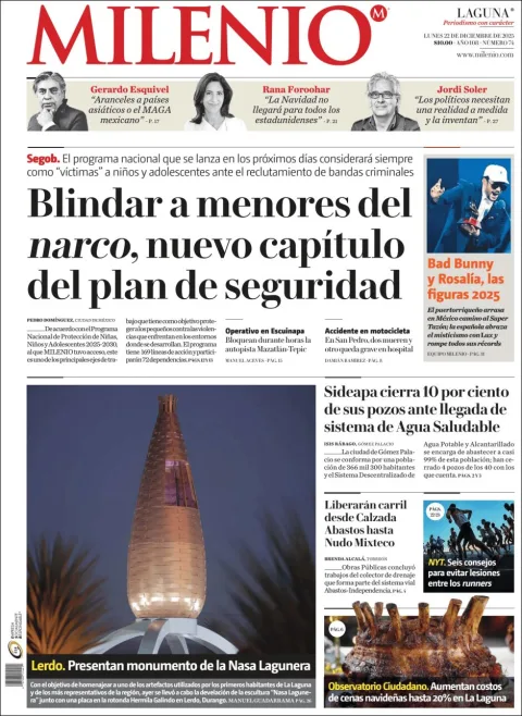 Portada de Milenio Laguna del lunes, 22 de diciembre de 2025