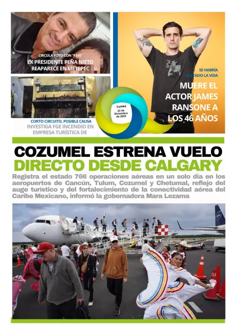 Portada de El Quintana Roo (contraportada) del lunes, 22 de diciembre de 2025