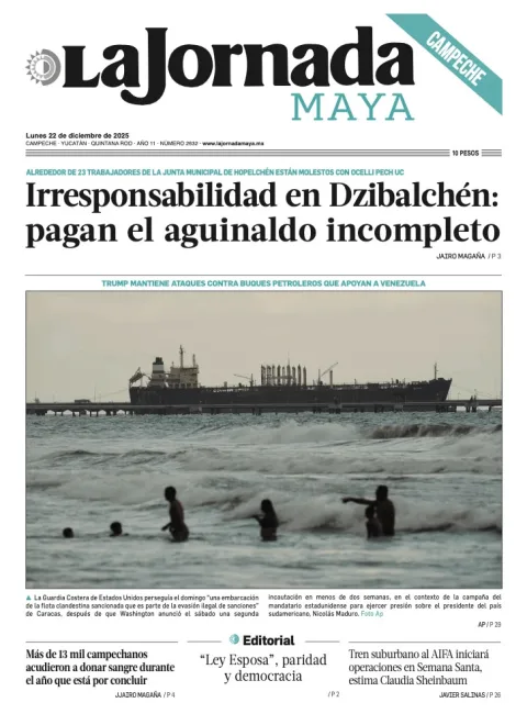 Portada de La Jornada Maya Campeche del lunes, 22 de diciembre de 2025
