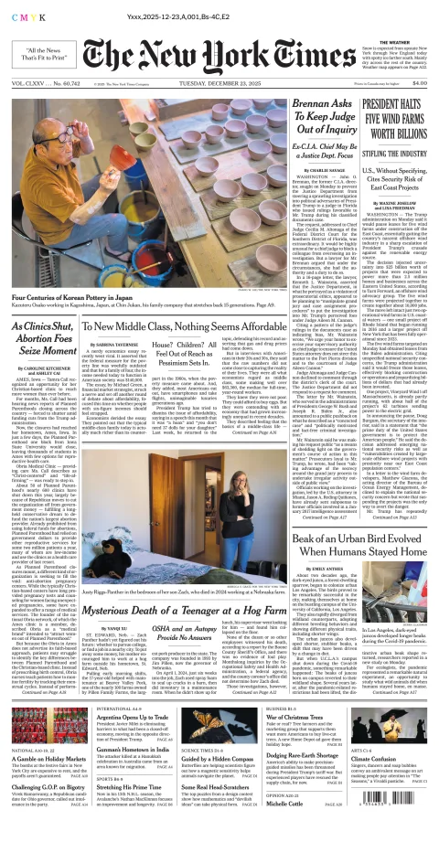 Portada de The New York Times (national) del martes, 23 de diciembre de 2025