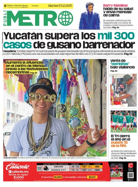 Portada de Publimetro Merida del martes, 23 de diciembre de 2025