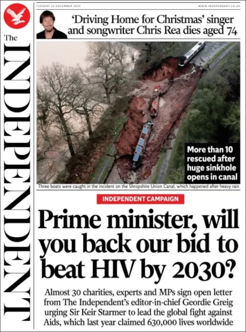 Portada de The Independent del martes, 23 de diciembre de 2025