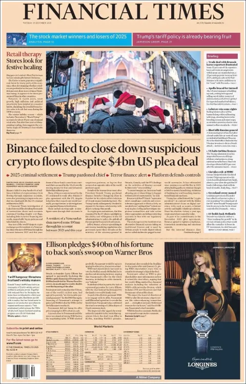 Portada de Financial Times del martes, 23 de diciembre de 2025