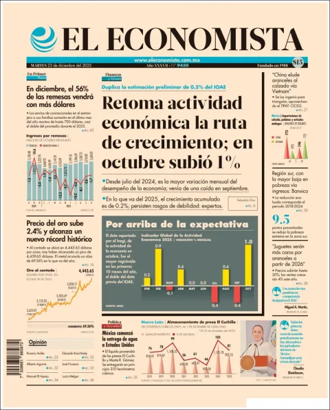 Portada de El Economista del martes, 23 de diciembre de 2025