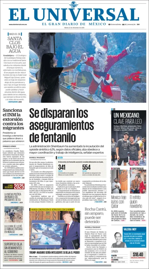 Portada de El Universal del martes, 23 de diciembre de 2025