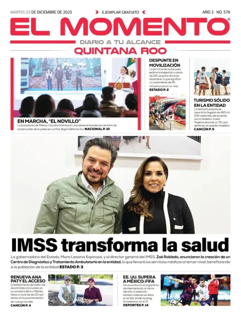 Portada de El Momento Quintana Roo del martes, 23 de diciembre de 2025
