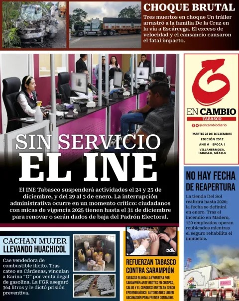 Portada de En Cambio - Tabasco (contraportada) del martes, 23 de diciembre de 2025