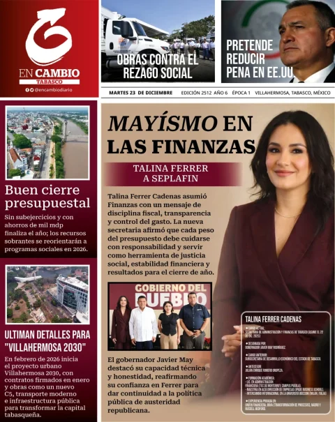 Portada de En Cambio - Tabasco (portada) del martes, 23 de diciembre de 2025