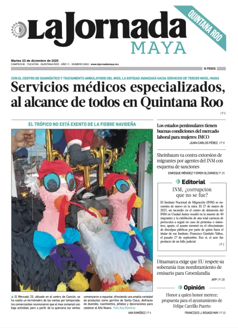 Portada de La Jornada Maya Quintana Roo del martes, 23 de diciembre de 2025